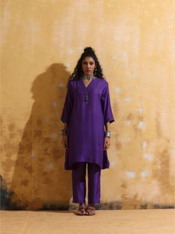 trueBrowns - Women Purple Solid/Plain Co-ord Set