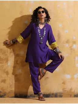 trueBrowns - Women Purple Solid/Plain Co-ord Set