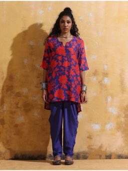 trueBrowns - Women Purple Floral Kurti & Dhoti