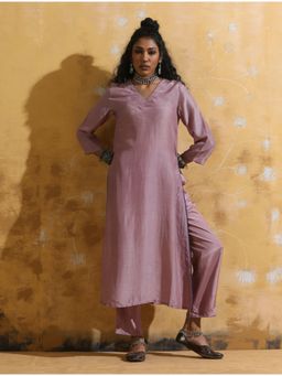 trueBrowns - Women Lavender Solid/Plain Co-ord Set