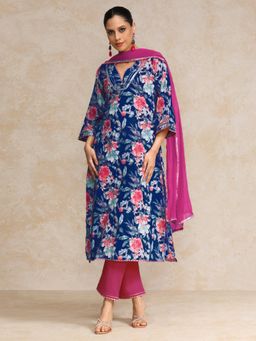 Varanga - Women Blue Floral Kurta with Pant & Dupatta
