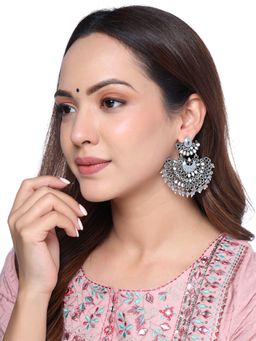 Yellow Chimes - Grey Contemporary Chandbalis Pearl and Stone Studded Earrings