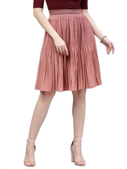KASSUALLY - Pink Solid Pleated A-Line Skirt