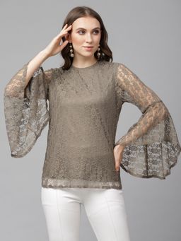 KASSUALLY - Grey Self Design Lace Top