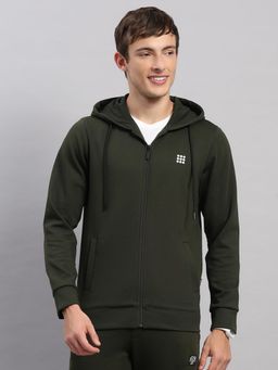 Rock.it - Men Olive Solid Zipper Hoodie