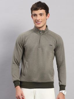 Monte Carlo - Men Olive Textured Regular Fit Sweatshirt