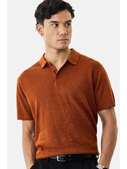 Snitch - Rust Solid Half Sleeves Regular Polo T-Shirt for Men