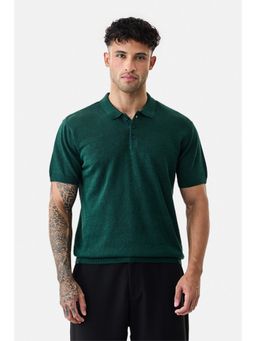 Snitch - Dark Green Textured Casual Polo T-Shirt for Men