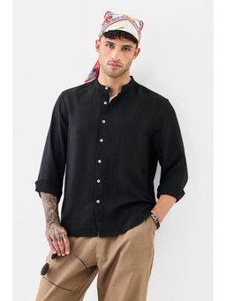 Snitch - Black Textured Full Sleeves Regular Shirt for Men