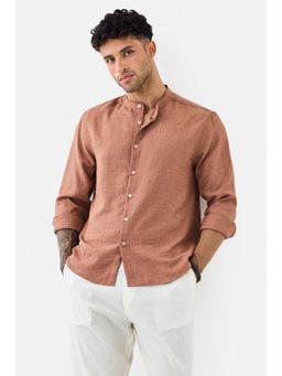 Snitch - Rust Textured Full Sleeves Shirt for Men