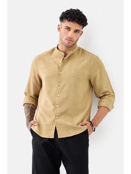 Snitch - Khaki Textured Full Sleeves Regular Shirt for Men