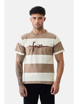 Snitch - Beige Colorblock Half Sleeves Regular Casual T-Shirt for Men