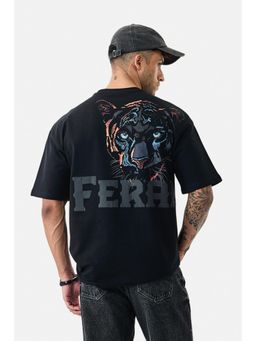 Snitch - Black Graphic Half Sleeves Oversized Casual T-Shirt for Men