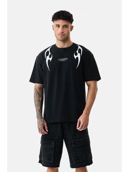 Snitch - Black Printed Half Sleeves Relaxed Casual T-Shirt for Men