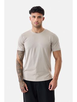 Snitch - Beige Solid Half Sleeves Regular Casual T-Shirt for Men