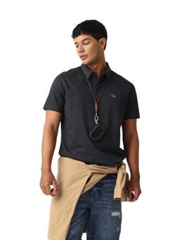 The Bear House - Men Cotton Black Solid Regular Fit Polo T-Shirt
