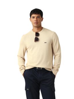 The Bear House - Men Beige Solid Crew Neck Regular Fit T-Shirt