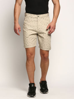 SHOWOFFFF - Mens Mid-Rise Above Knee Printed Beige Cotton Short
