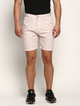 SHOWOFF - Mens Mid-Rise Above Knee Printed Pink Cotton Short