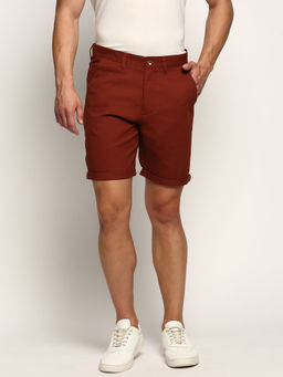 SHOWOFF - Mens Mid-Rise Above Knee Solid Rust Cotton Short