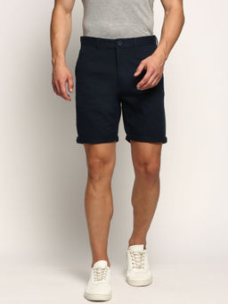 SHOWOFF - Mens Mid-Rise Above Knee Solid Navy Blue Cotton Short