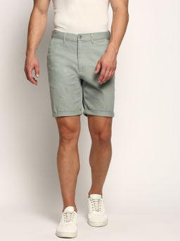 SHOWOFF - Mens Mid-Rise Above Knee Solid Sea Green Cotton Short