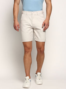 SHOWOFF - Mens Mid-Rise Above Knee Solid Cream Cotton Short