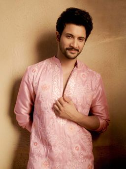 Vastramay - Silk Blend Embroidered Long Kurta for Men