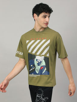 Free Authority - Olive Naruto Graphic Loose T-Shirt