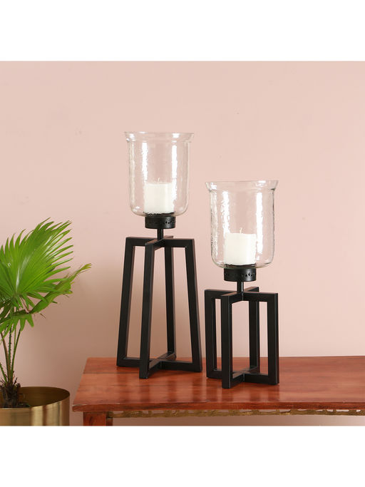 Manor House Black Hurricane Pillar Candle Holder Small 1.5 ft tall