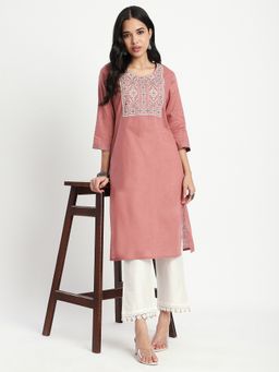 R&B - Pink Embroidered Straight Kurta