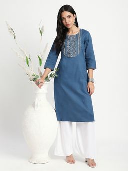 R&B - Blue Embroidered Regular Kurta
