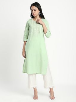R&B - Green Embroidered Regular Kurta