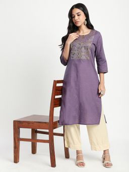 R&B - Purple Embroidered Regular Kurta