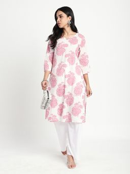 R&B - Floral Print Pink Regular Kurta