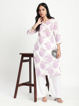 R&B - Purple Floral Print Regular Kurta