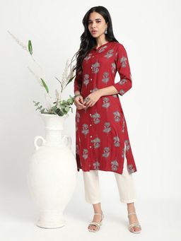 R&B - Maroon Printed Regular Kurta
