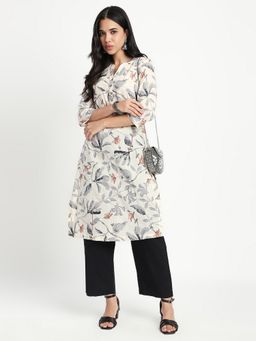 R&B - Beige Floral Print Regular Kurta