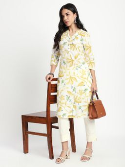 R&B - Yellow Floral Print Regular Kurta