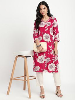 R&B - Magenta Floral Print Regular Kurta