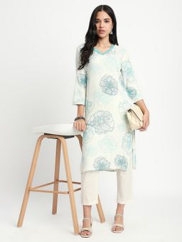 R&B - Green Floral Print Straight Kurta