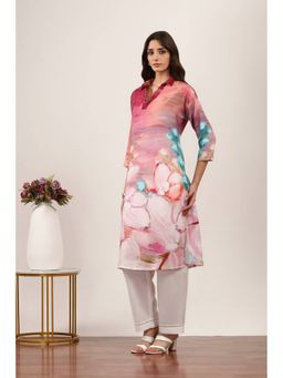 Rangriti - Women Pink Rayon Straight Kurta