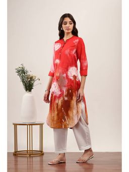 Rangriti - Women Red Rayon Straight Kurta