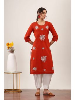 Rangriti - Women Brown Cotton Straight Kurta