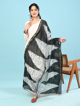 Hella Fashions - Women Black Chanderi Silk Tie & Dye Dupatta