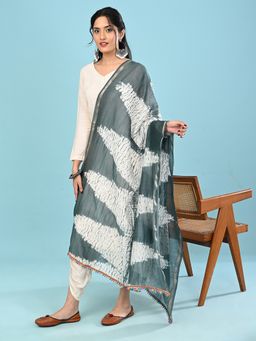 Hella Fashions - Women Grey Chanderi Silk Tie & Dye Dupatta