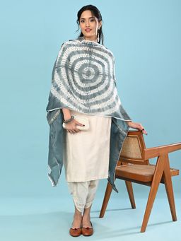 Hella Fashions - Women Grey Chanderi Silk Tie & Dye Dupatta