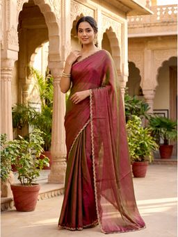 Kasee - Women Magenta Silk Blend Solid Saree With Unstitched Blouse