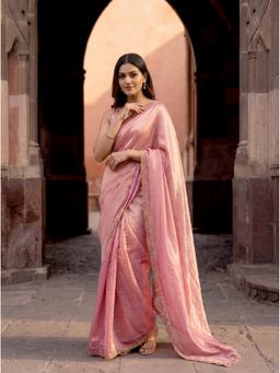 Kasee - Women Peach Silk Blend Embellished Saree With Unstitched Blouse