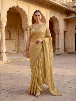 Kasee - Women Yellow Silk Blend Embellished Saree With Unstitched Blouse
